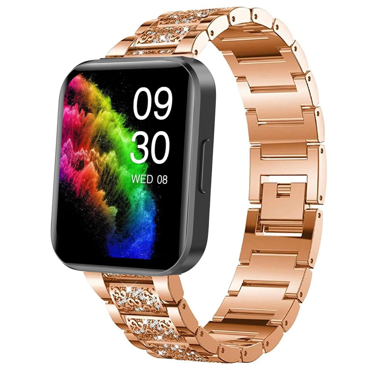 Compatible for RUIMEN Smart Watches Bands Lamshaw 22mm Quick Release Women Jewelry Bling Diamond Metal Dressy Strap Adjustable Replacement Strap Accessories Sports Band Compatible for RUIMEN D1 1.85" Smart Watches (Rose Gold)